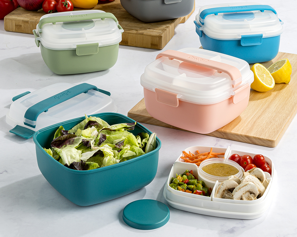 Goodful salad containers packed with fresh vegetables